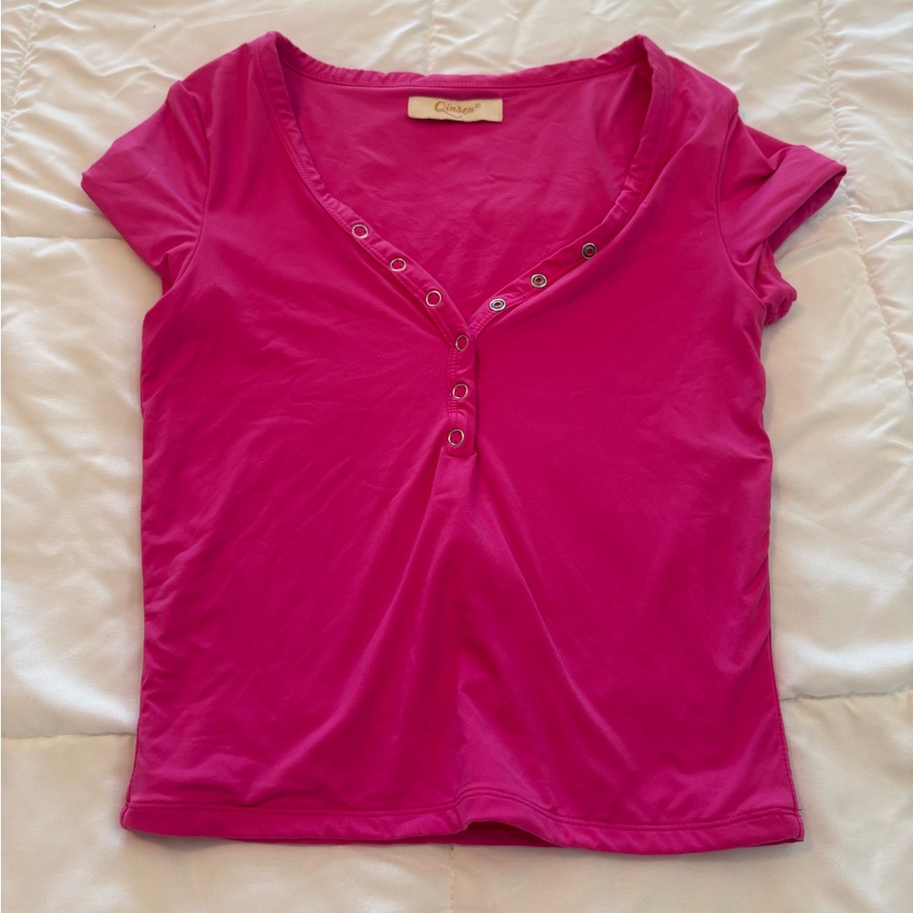 Hot pink button up top size Small